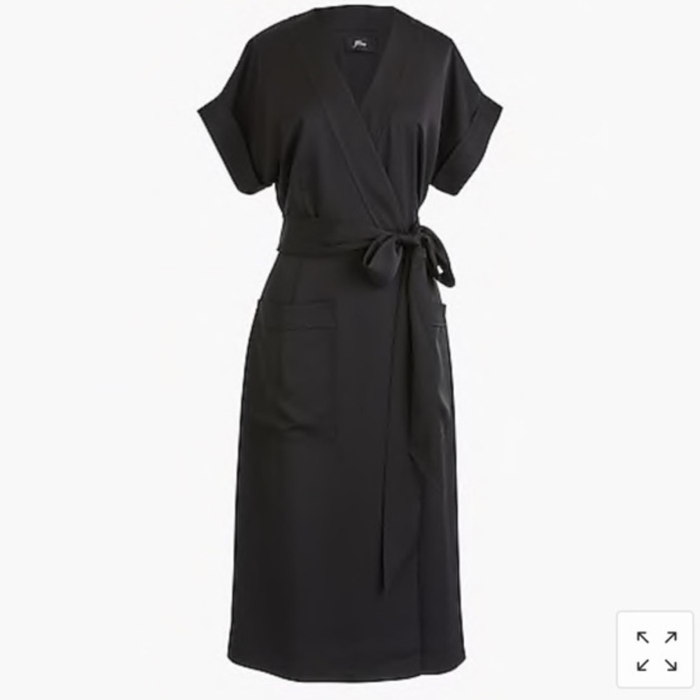 NWT J.Crew Black Satin‎ Crepe Holiday Wrap Dress Short Sleeve V Neck